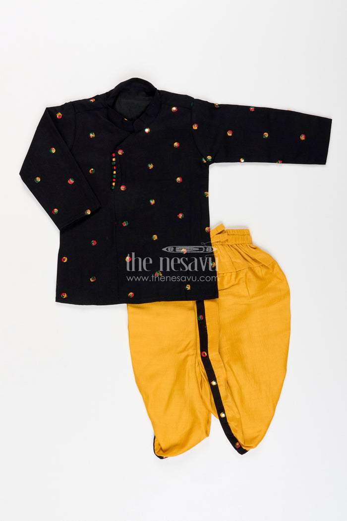 The Nesavu Boys Dothi Set Boys Traditional Dothi Set with Embroidered Kurta Nesavu Nesavu boys cotton embroidered dothi kurta set  ideal traditional events