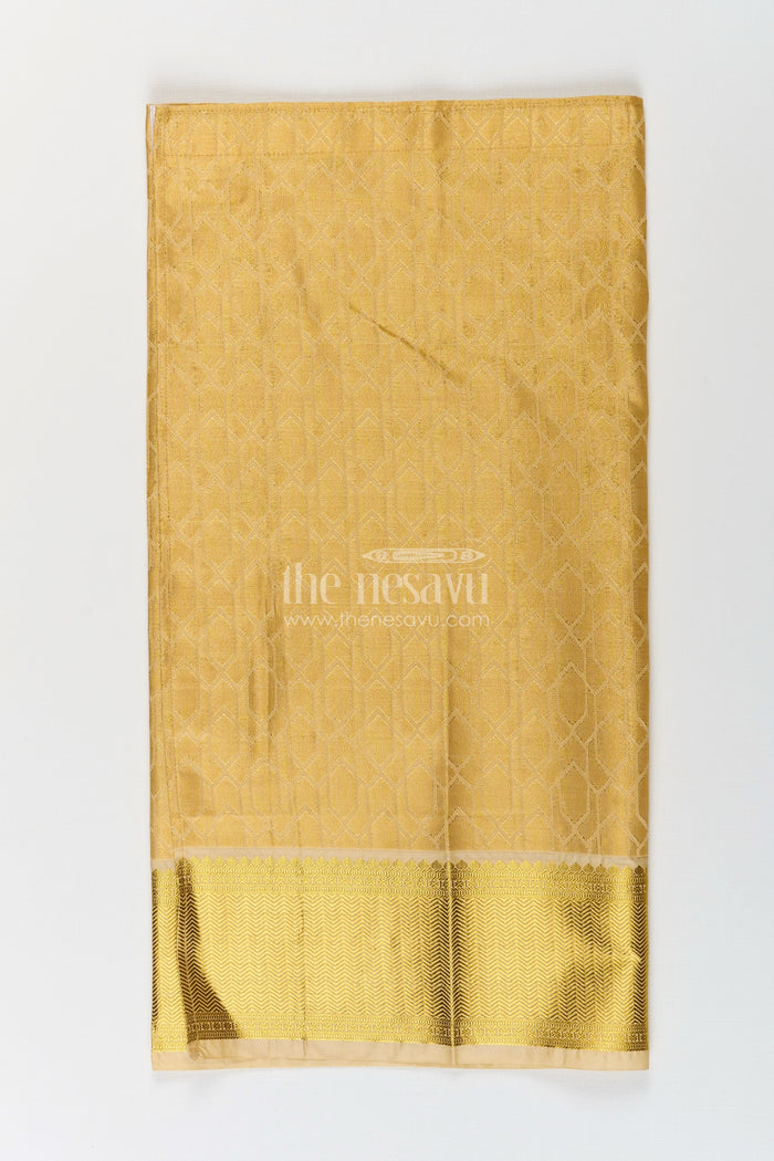 The Nesavu Boys Vesti Boys Traditional Veshti Dhoti in Golden Tissue Fabric with Embossed Ethnic Design Nesavu 16 (1Y) / Gold D026A-16 Golden Tissue Veshti Dhoti Boys Embossed Fabric Traditional Ethnic Finish | The Nesavu