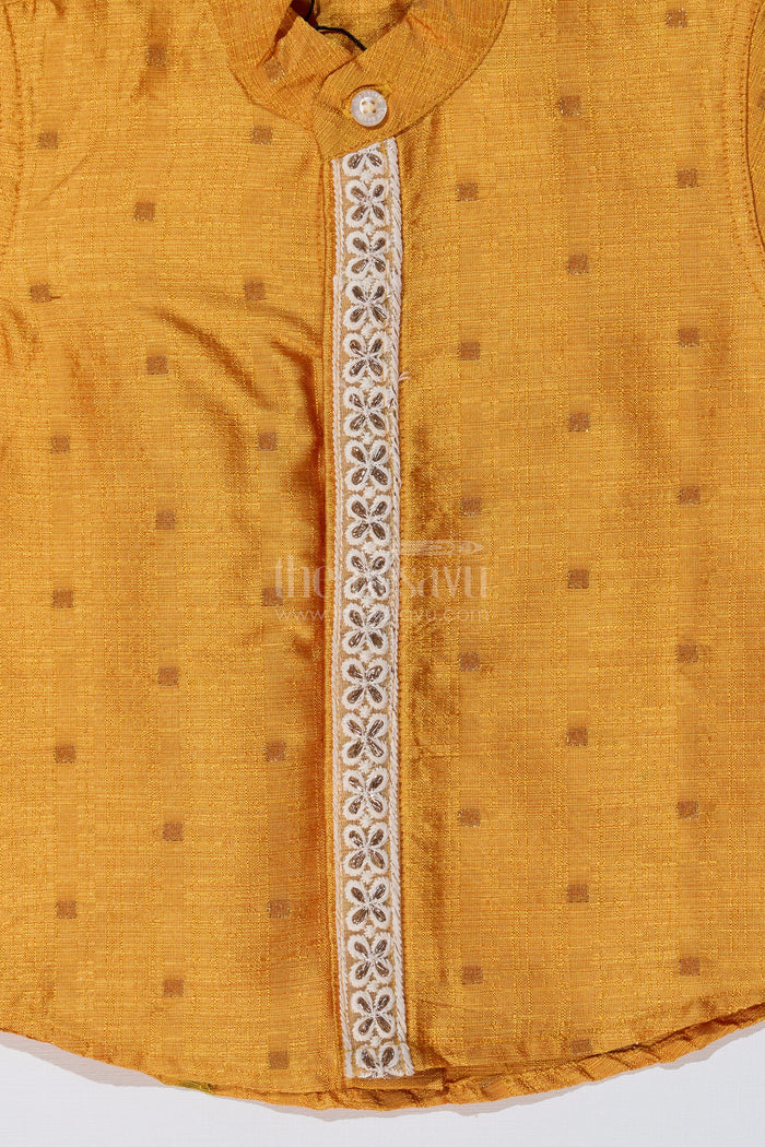 The Nesavu Boys Silk Shirt Boys Trendy Yellow Shirt in Silk Blend with Embroidered Accents for Festive and Cultural Wear Nesavu Nesavu Boys Trendy Yellow Silk Shirt Embroidered Accents Short Sleeves