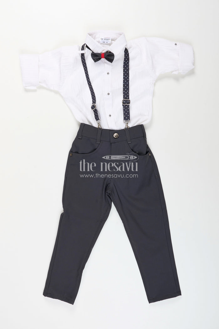 The Nesavu Boys Casual Set Boys white party outfit with suspenders and cap set Nesavu 14 (6M) / Blue / Style 2 BCS398AB-14 Nesavu boys formal party outfit with bowtie, suspenders, and cap perfect for birthdays and weddings