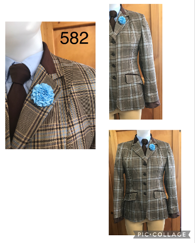 Brown, Cream & Pale Blue Check STUNNING "NEW" Show Hunter Jacket Adults (582, 583, 584)