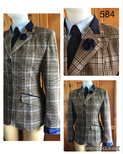 Brown, Cream & Pale Blue Check STUNNING "NEW" Show Hunter Jacket Adults (582, 583, 584)
