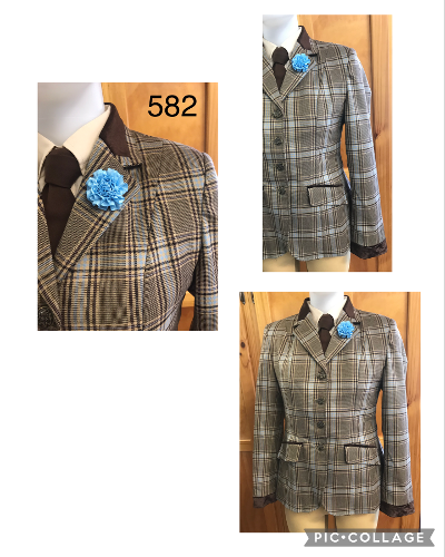 Brown, Cream & Pale Blue Check STUNNING "NEW" Show Hunter Jacket Adults (582, 583, 584)