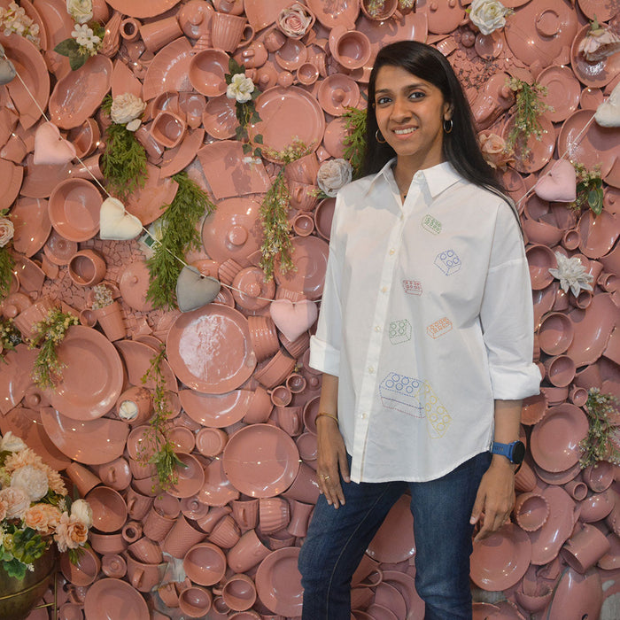 Building Blocks Embroidered  Women Shirt - White (Adults)