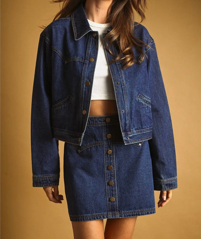 Button Front Denim Jacket - Indigo
