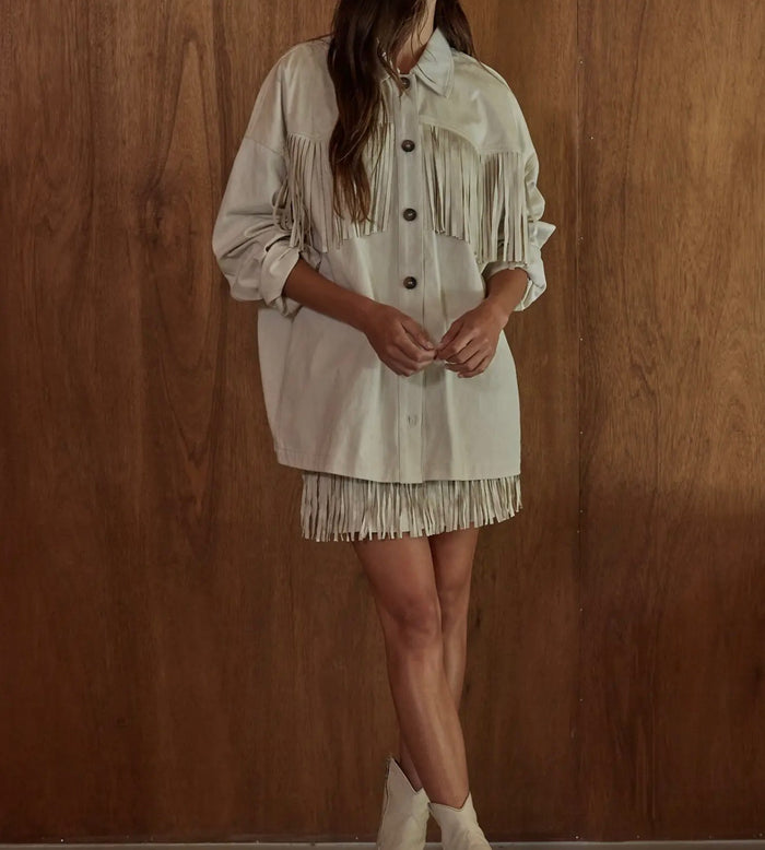Buttondown Fringe Jacket - Oatmeal