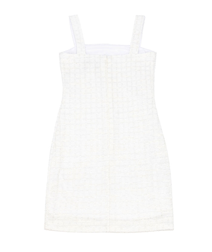 By Debra Girls Cara White/Silver Boucle Straight Strap Dress Girls Special Dresses By Debra