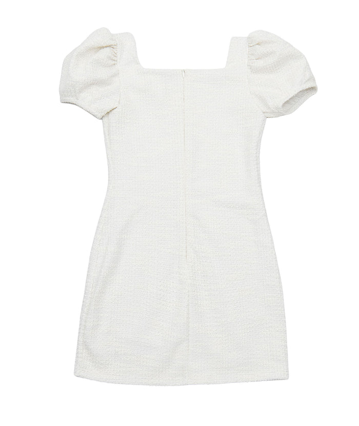 By Debra Girls Juliet Square Neck Puff Sleeve Dress Ivory Boucle Girls Special Dresses By Debra