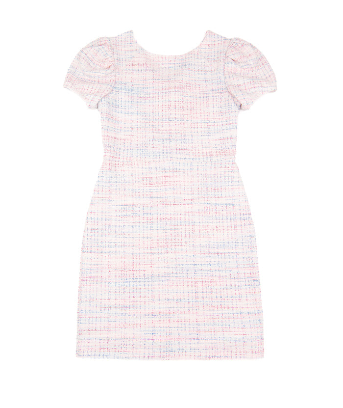 By Debra Girls Mia Primary Tweed Puff Sleeve Sheath Dress Girls Special Dresses By Debra Multi Y/XS (6X)