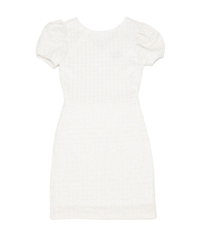 By Debra Girls Mia White/Silver Boucle Puff Sleeve Sheath Dress Girls Special Dresses By Debra White Y/XS (6X)