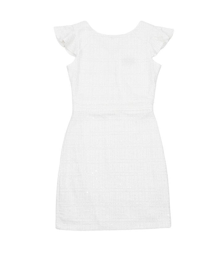 By Debra Girls Milly Flutter Sleeve Sheath Dress Ivory Sequin Boucle Girls Special Dresses By Debra Ivory Y/S (7/8)
