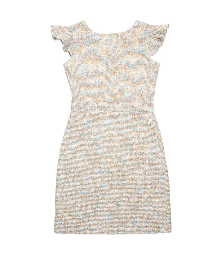 By Debra Girls Milly Flutter Sleeve Sheath Dress Ivory/Blue Boucle Girls Special Dresses By Debra Ivory/Blue Y/S (7/8)