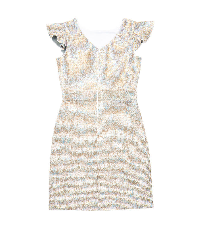 By Debra Girls Milly Flutter Sleeve Sheath Dress Ivory/Blue Boucle Girls Special Dresses By Debra