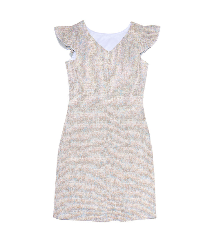 By Debra Girls Milly Gold/Blue Tweed Flutter Sleeve Sheath Dress Girls Special Dresses By Debra