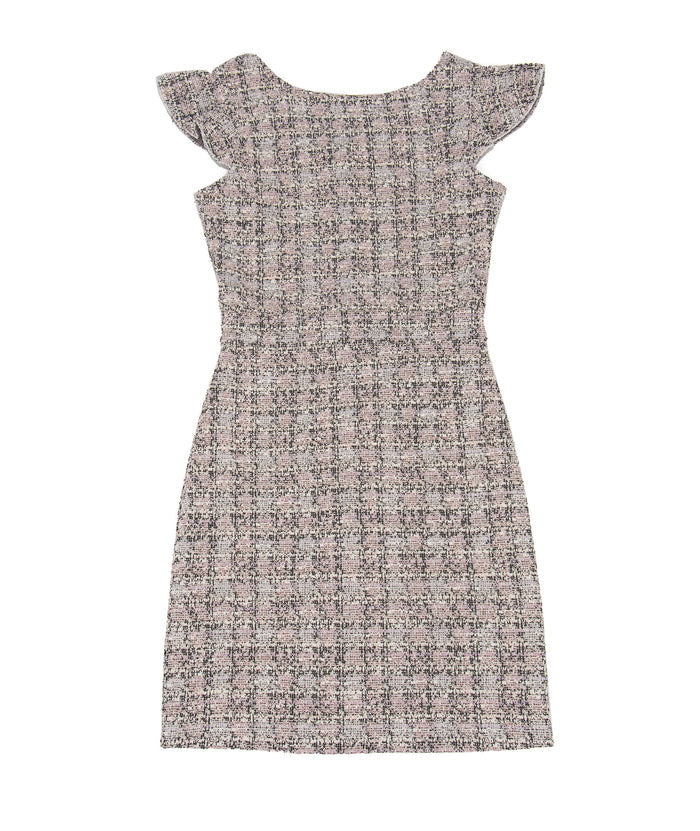 By Debra Girls Milly Pink/White/Black Boucle Flutter Sleeve Sheath Dress Girls Special Dresses By Debra Pink Y/XS (6X)