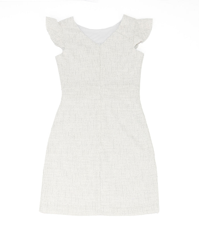 By Debra Girls Milly White/Silver Boucle Flutter Sleeve Sheath Dress Girls Special Dresses By Debra