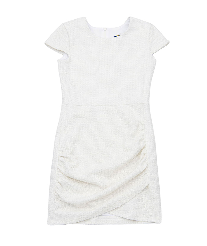 By Debra Girls Sadie Cap Sleeve Ruched Dress Ivory Boucle Girls Special Dresses By Debra Ivory Y/S (7/8)