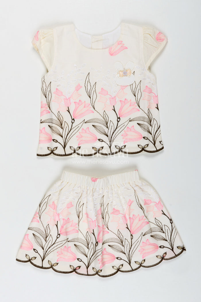 The Nesavu Baby Casual Sets Casual Baby Set for Girls Floral Everyday Wear Nesavu 14 (6M) / Orange BFJ816B-14 Nesavu Cute Baby Girl Cotton Casual Set Coral Thread Embroidery Comfortable Design
