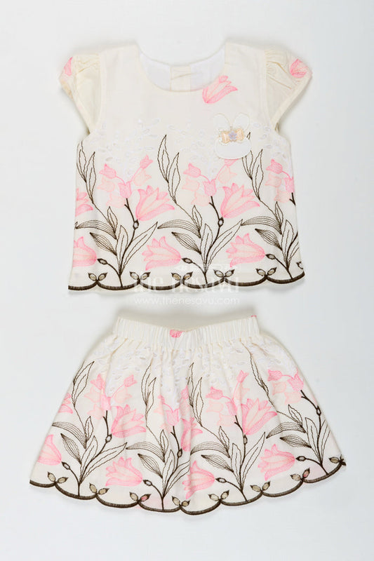 The Nesavu Baby Casual Sets Casual Baby Set for Girls Floral Everyday Wear Nesavu 14 (6M) / Orange BFJ816B-14 Nesavu Cute Baby Girl Cotton Casual Set Coral Thread Embroidery Comfortable Design