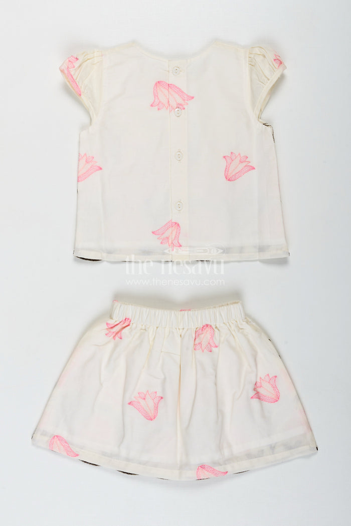 The Nesavu Baby Casual Sets Casual Baby Set for Girls Floral Everyday Wear Nesavu Nesavu Cute Baby Girl Cotton Casual Set Coral Thread Embroidery Comfortable Design