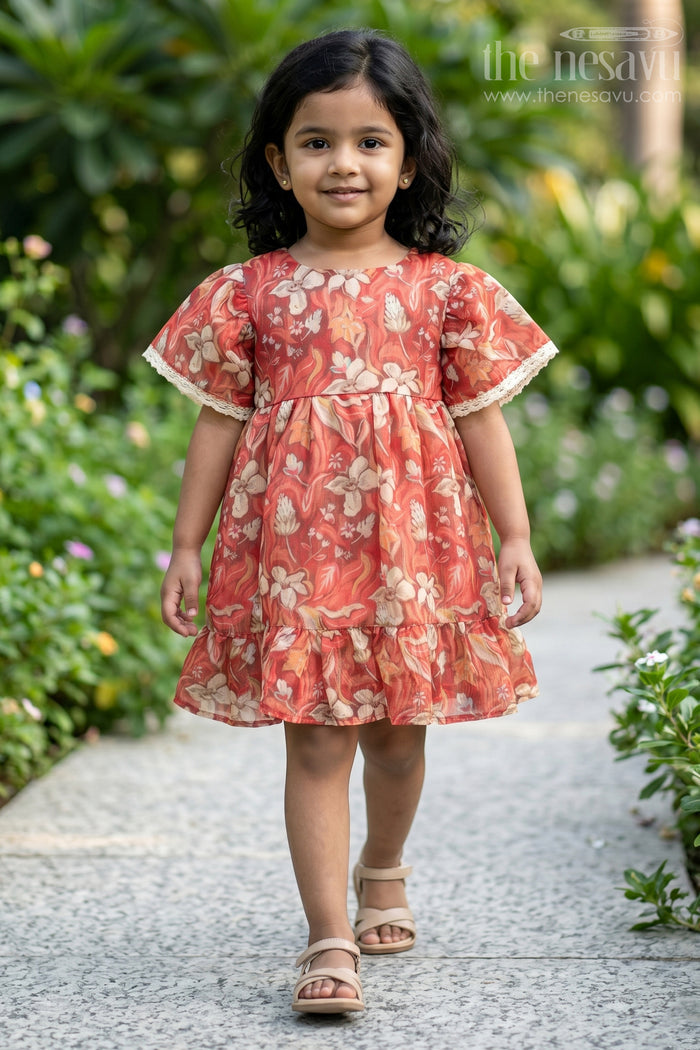 The Nesavu Girls Chanderi Frock Casual Cotton Frocks for Ladies with Floral Tissue Print and Puff Sleeves, Perfect for Summer Festivals and Playdates Nesavu 18 (2Y) / Beige GFC1453A-18 Casual Cotton Frocks Ladies Puff Sleeves Floral Tissue Print Nesavu Ideal Summer Festivals Playdates