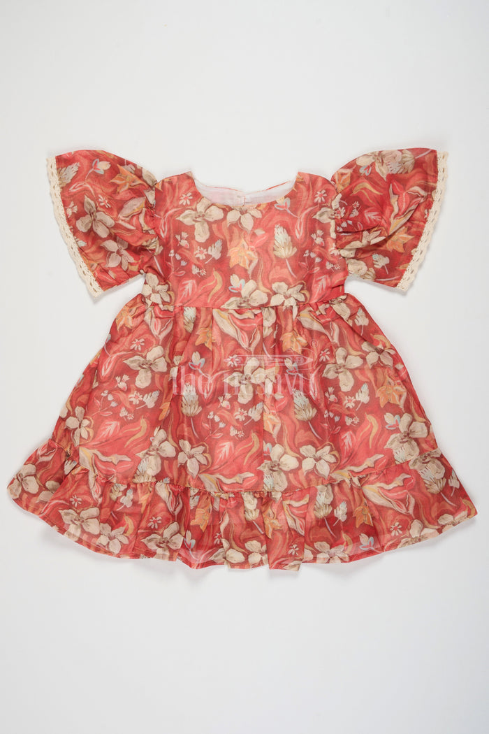 The Nesavu Girls Chanderi Frock Casual Cotton Frocks for Ladies with Floral Tissue Print and Puff Sleeves, Perfect for Summer Festivals and Playdates Nesavu 18 (2Y) / Beige GFC1453A-18 Casual Cotton Frocks Ladies Puff Sleeves Floral Tissue Print Nesavu Ideal Summer Festivals Playdates