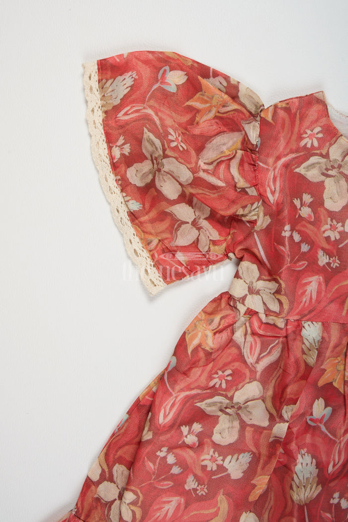 The Nesavu Girls Chanderi Frock Casual Cotton Frocks for Ladies with Floral Tissue Print and Puff Sleeves, Perfect for Summer Festivals and Playdates Nesavu Casual Cotton Frocks Ladies Puff Sleeves Floral Tissue Print Nesavu Ideal Summer Festivals Playdates