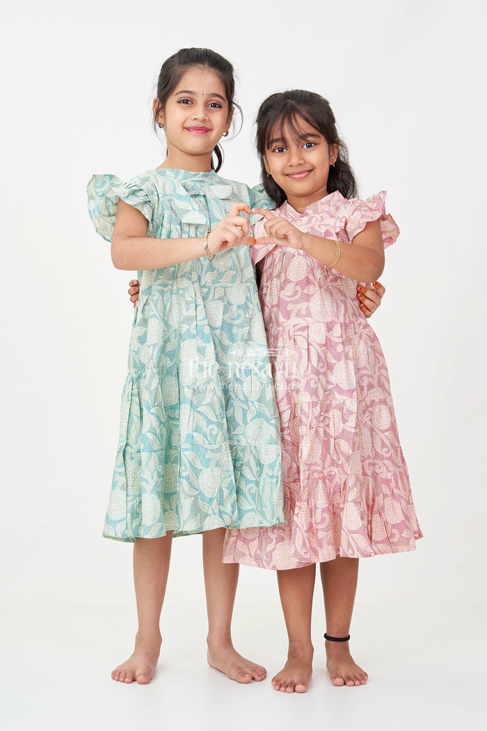 The Nesavu Girls Cotton Frock Casual Frock for Baby Girls in Modal Silk with Kantha Style Stitch Style Digital Print and Flowy Design Nesavu Nesavu Casual Frock Baby Girls Modal Silk with Kantha Style Print Bow Detailing