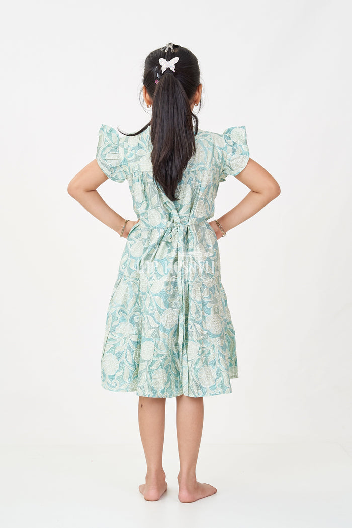 The Nesavu Girls Cotton Frock Casual Frock for Baby Girls in Modal Silk with Kantha Style Stitch Style Digital Print and Flowy Design Nesavu Nesavu Casual Frock Baby Girls Modal Silk with Kantha Style Print Bow Detailing