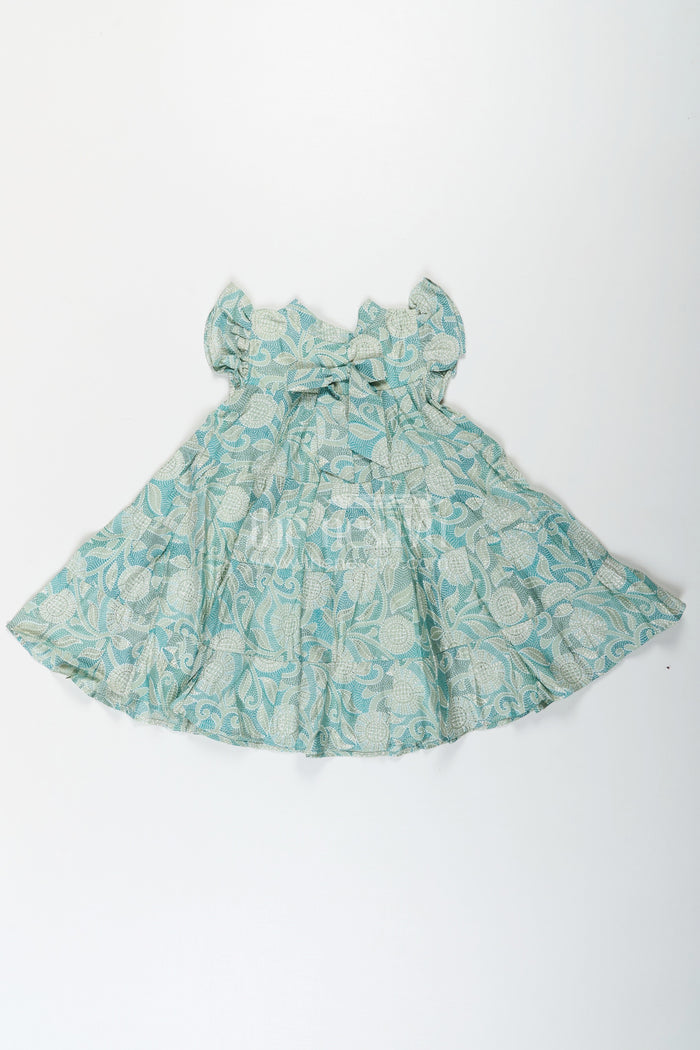 The Nesavu Girls Cotton Frock Casual Frock for Baby Girls in Modal Silk with Kantha Style Stitch Style Digital Print and Flowy Design Nesavu Nesavu Casual Frock Baby Girls Modal Silk with Kantha Style Print Bow Detailing