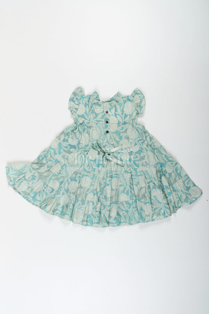 The Nesavu Girls Cotton Frock Casual Frock for Baby Girls in Modal Silk with Kantha Style Stitch Style Digital Print and Flowy Design Nesavu Nesavu Casual Frock Baby Girls Modal Silk with Kantha Style Print Bow Detailing