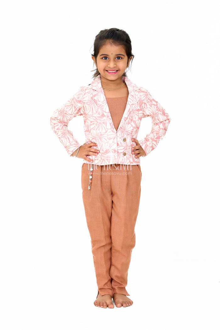 The Nesavu Girls Sharara / Plazo Set Garara for Wedding with Printed Jacket in Flax Cotton Blend, Ideal for Festive Celebrations Nesavu 18 (2Y) / Peach GPS470B-18 Elegant Garara Wedding Printed Jacket Flax Cotton Blend Nesavu Perfect Festive Celebrations