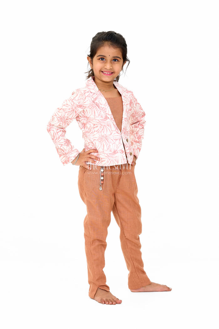 The Nesavu Girls Sharara / Plazo Set Garara for Wedding with Printed Jacket in Flax Cotton Blend, Ideal for Festive Celebrations Nesavu Elegant Garara Wedding Printed Jacket Flax Cotton Blend Nesavu Perfect Festive Celebrations