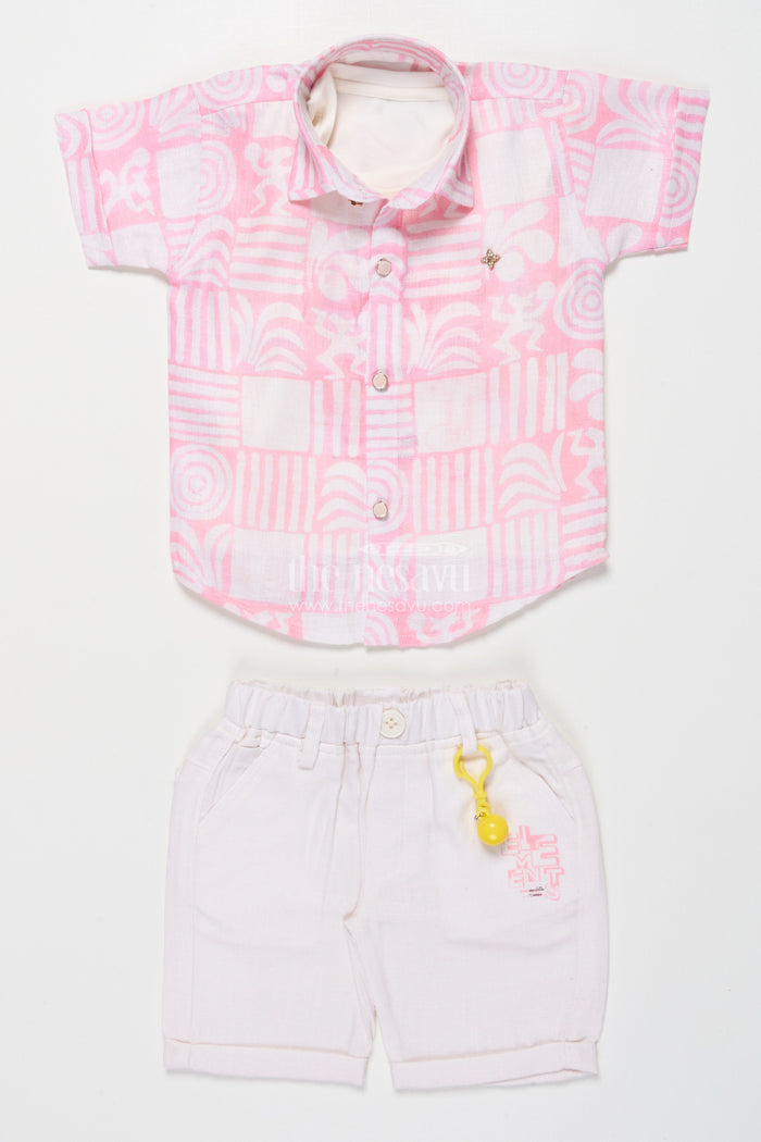 The Nesavu Boys Casual Set Casual Shirt and Shorts Set for Boys Everyday Summer Wear Nesavu Nesavu Boys Cotton Casual Shirt Shorts Digital Wave Print Everyday Comfort