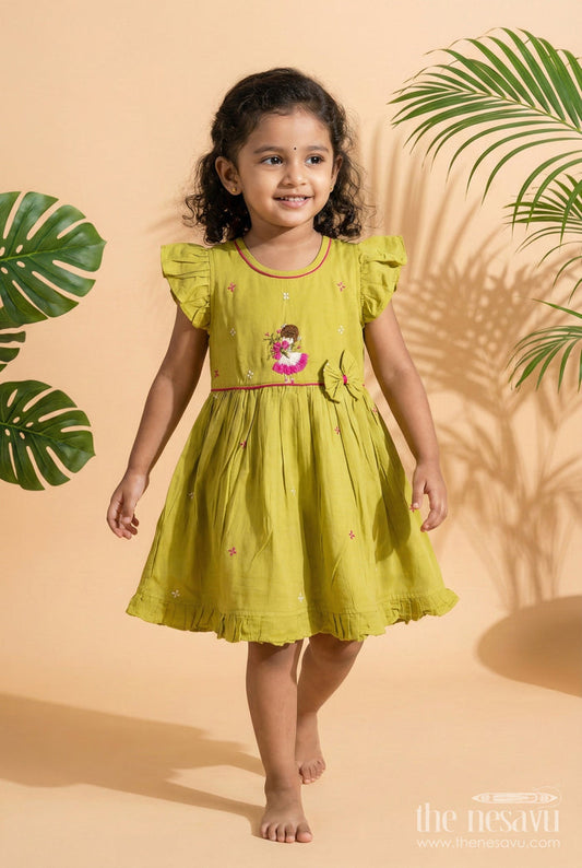 The Nesavu Girls Chanderi Frock Chanderi Cotton Frock for Girls with Embroidery for Birthday Celebrations Nesavu 16 (1Y) / Green GFC1981A-16 Nesavu chanderi cotton frock girls embroidery  perfect birthdays festive occasions