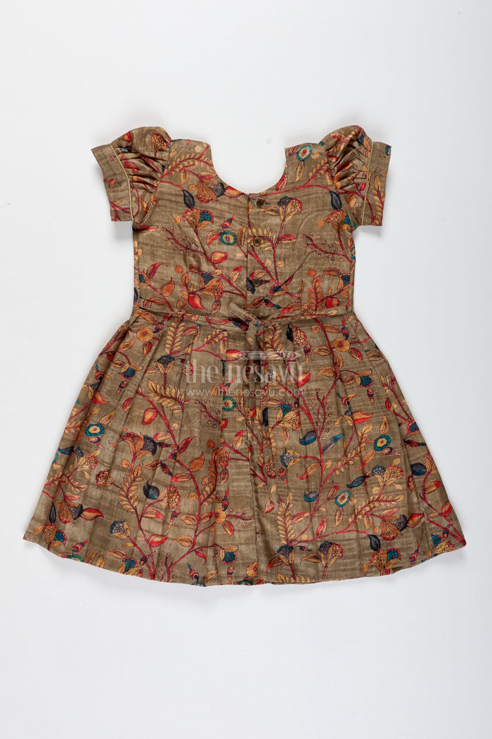 The Nesavu Silk Frock Chanderi Cotton Frock for Girls with Floral Print Festive Ethnic Outfit Nesavu Nesavu Girls Chanderi Cotton Floral Frock Ethnic Printed Dress With Pink Yoke For Festive Wear