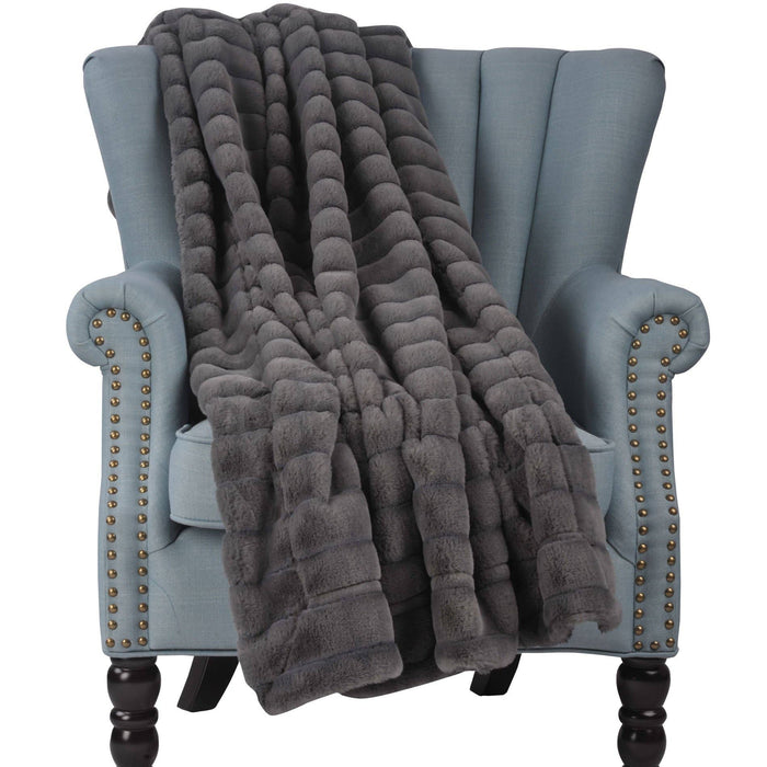 Charcoal - Soft Ribbed Plush Throw Blanket Large Size (60 X 80)