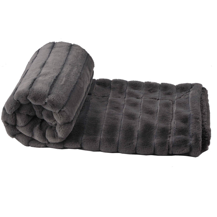 Charcoal - Soft Ribbed Plush Throw Blanket Large Size (60 X 80)