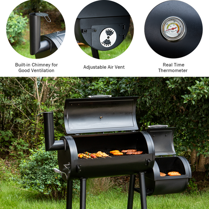 Charcoal Grill with Offset Smoker Combo