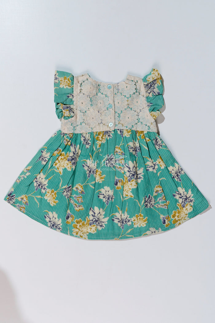 The Nesavu Baby Cotton Frocks Charming Modern Half Frock for Baby Girls with Lace Bodice and Floral Printed Skirt Nesavu Charming Modern Half Frock Baby Girls Lace Bodice Floral Printed Skirt | The Nesavu