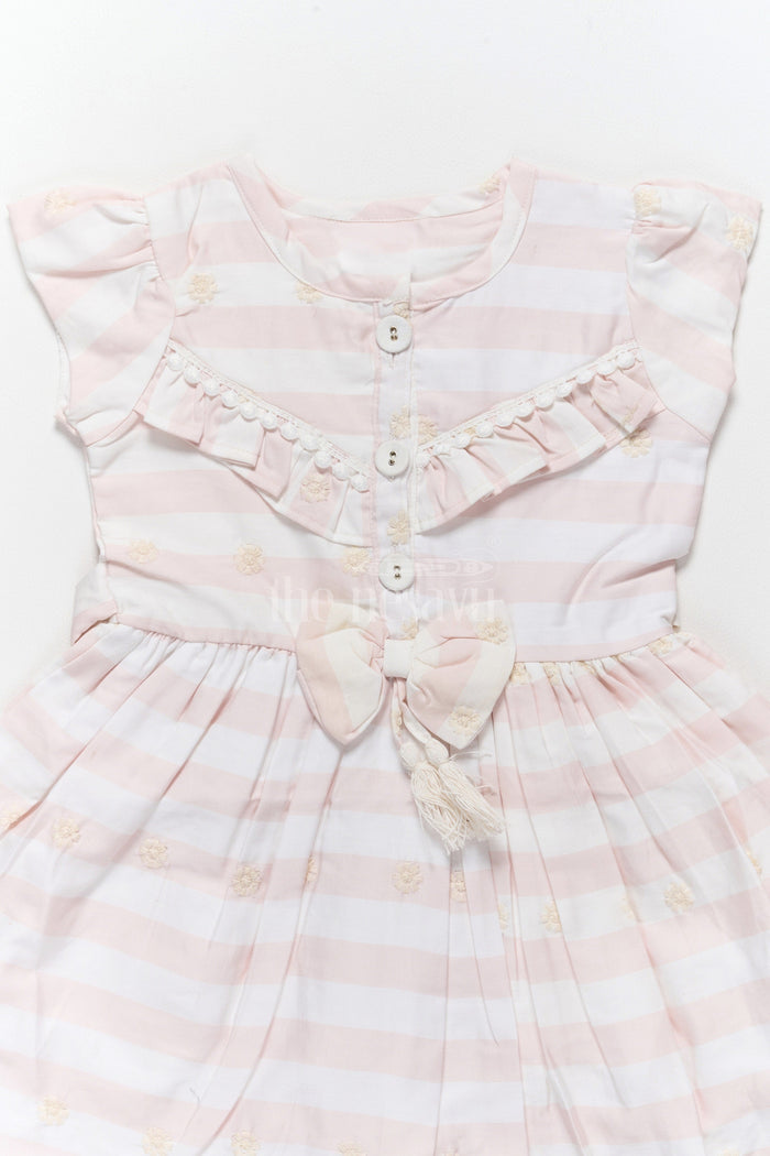 The Nesavu Girls Cotton Frock Charming Pink Striped Cotton Frock for Kids with Tassel and Bow Embellishments Cotton Frock Kids Nesavu Nesavu Pink Striped Cotton Frock Kids Tassels Bow  Stylish Comfortable