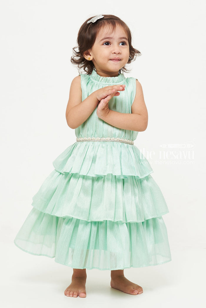 The Nesavu Girls Fancy Frock Charming Mint Green Tiered Baby Dress Nesavu Mint Green Tiered Baby Dress | Cute Baby Apparel