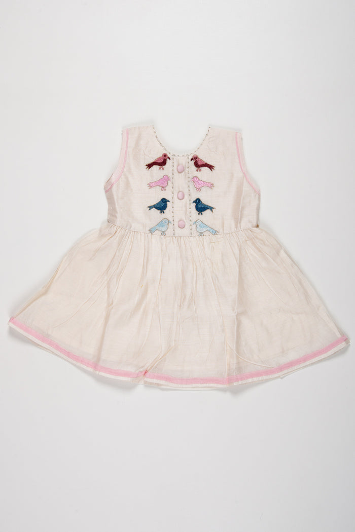 The Nesavu Girls Cotton Frock Charming White Chanderi Cotton Frock with Bird Embroidery for Girls Nesavu 16 (1Y) / White / Chanderi GFC1314A-16 Shop Girls White Chanderi Cotton Frock | Colorful Embroidery Online | The Nesavu