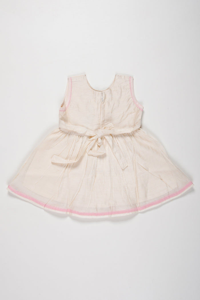 The Nesavu Girls Cotton Frock Charming White Chanderi Cotton Frock with Bird Embroidery for Girls Nesavu Shop Girls White Chanderi Cotton Frock | Colorful Embroidery Online | The Nesavu