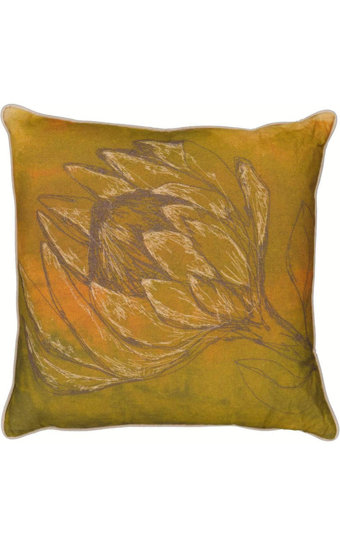 Chartreuse Protea Printed Pillow Cover