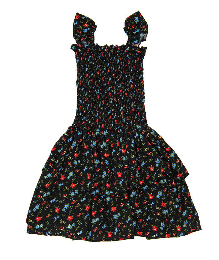 Cheryl Creations Girls Black Floral Ettie Dress Distressed/seasonal girls Cheryl Creations Floral Y/S (7/8)