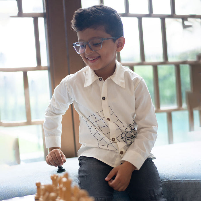 Chess Checkmate Embroidered Organic Cotton Shirt - White (1-10 Years)