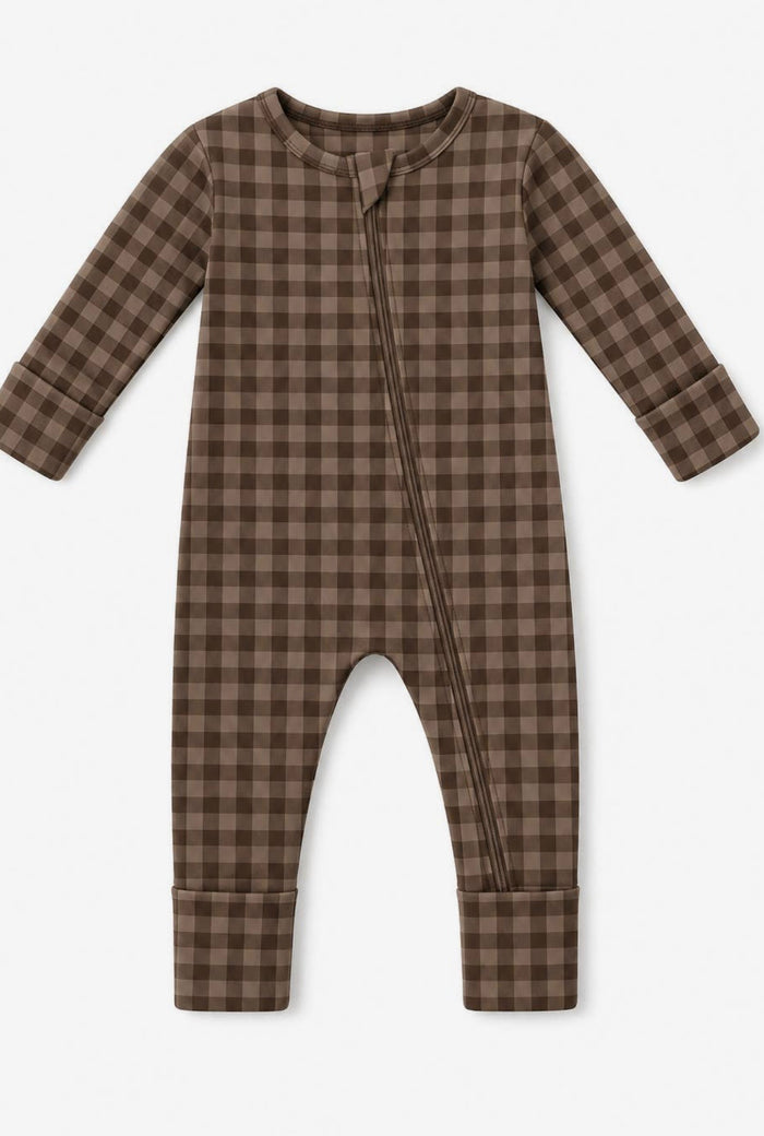 Chestnut Gingham Ribbed Zip Pajamas