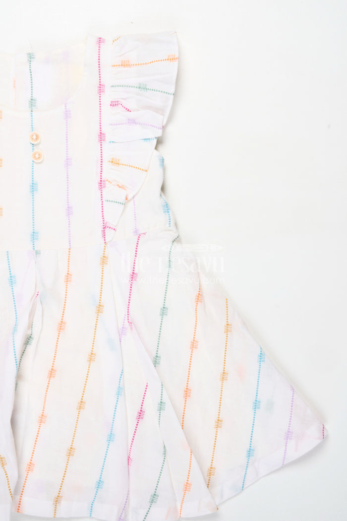 The Nesavu Baby Cotton Frocks Chhoti Bacchi Ka Frock in Soft Cotton with Multicolour Stripes and Matching Bloomers for Daily Comfort Nesavu Nesavu Chhoti Bacchi Ka Frock Multicolour Cotton Stripes Bloomers Daily Baby Wear