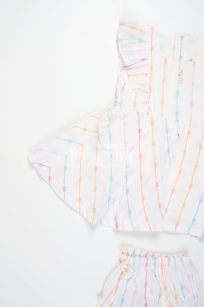 The Nesavu Baby Cotton Frocks Chhoti Bacchi Ka Frock in Soft Cotton with Multicolour Stripes and Matching Bloomers for Daily Comfort Nesavu Nesavu Chhoti Bacchi Ka Frock Multicolour Cotton Stripes Bloomers Daily Baby Wear